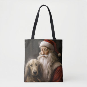 Afghaanse windhond met Kerstman Feestelijke Kerstm Tote Bag