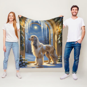 Afghaanse Windhond met Kerstverlichting Vakantie Fleece Deken