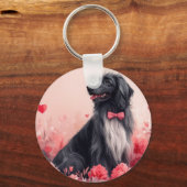 Afghaanse windhond met rozen - Valentijnsdag Sleutelhanger (Achterkant)