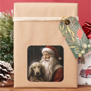 Afghaanse windhond met Sinterklaas Festive Kerstmi Vierkante Sticker