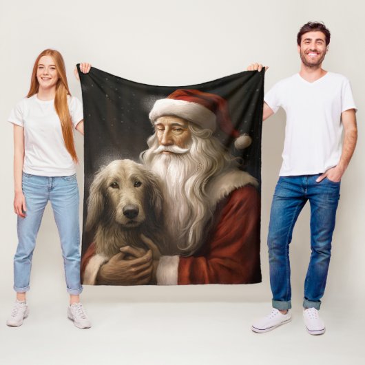 Afghaanse windhond met Sinterklaas Kerstmis Fleece Deken (In situ)