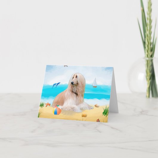 Afghaanse windhond op het strand kaart (Voorkant)