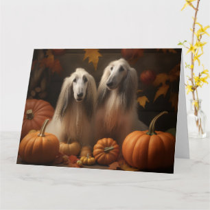 Afghaanse windhond Puppy Herfst Plezier Pompoen Kaart