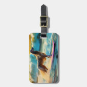 Afghaanse windhond strand surfen schilderij  bagagelabel (Voorkant verticaal)