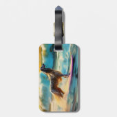 Afghaanse windhond strand surfen schilderij  bagagelabel (Achterkant verticaal)