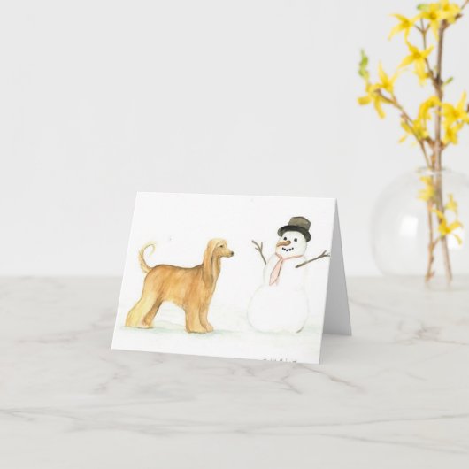 Afghan Hound and Snowman Dog Art Note Kaart (Gele Bloem)