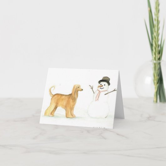 Afghan Hound and Snowman Dog Art Note Kaart (Voorkant)
