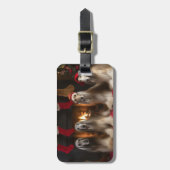 Afghan Hound bij de open haard Kerstmis Bagagelabel (Voorkant verticaal)