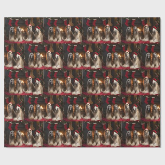 Afghan Hound bij de open haard Kerstmis Cadeaupapier (Vlak)