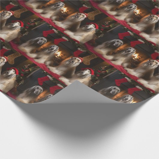 Afghan Hound bij de open haard Kerstmis Cadeaupapier (Hoek)