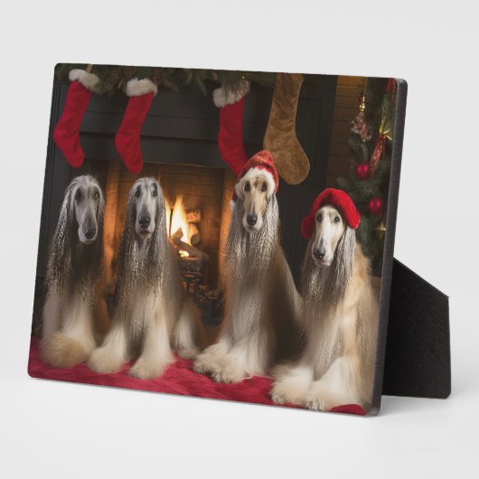 Afghan Hound bij de open haard Kerstmis Fotoplaat (Zijkant)