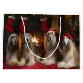 Afghan Hound bij de open haard Kerstmis Groot Cadeauzakje (Achterkant)
