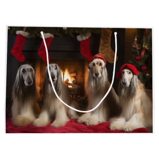 Afghan Hound bij de open haard Kerstmis Groot Cadeauzakje (Achterkant)