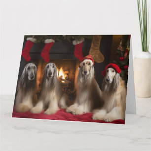 Afghan Hound bij de open haard Kerstmis Kaart