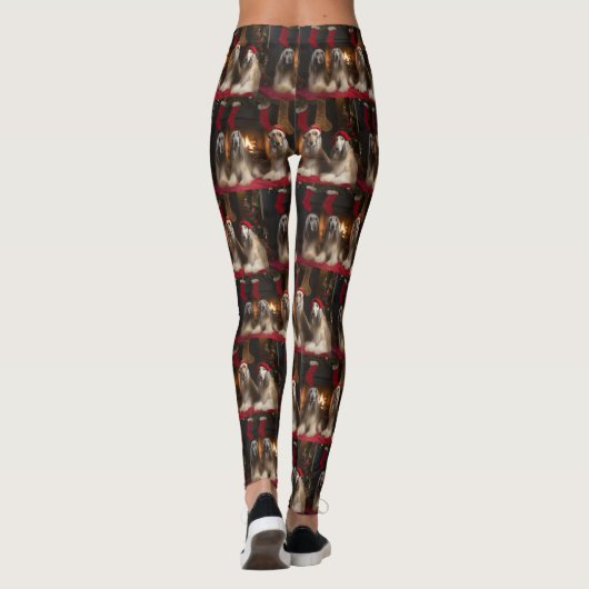 Afghan Hound bij de open haard Kerstmis Leggings (Achterkant)