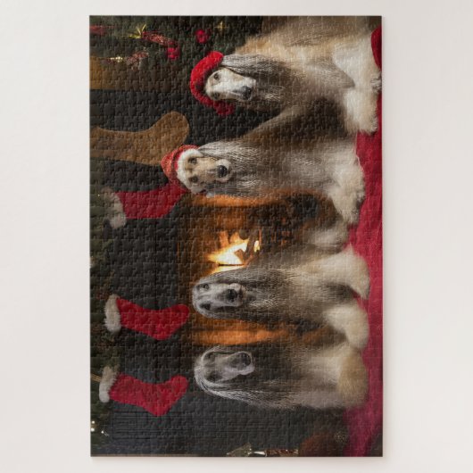 Afghan Hound bij de open haard Kerstmis Legpuzzel (Verticaal)