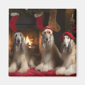 Afghan Hound bij de open haard Kerstmis Magneet (Voorkant)