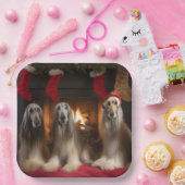Afghan Hound bij de open haard Kerstmis Papieren Bordje (Feest)