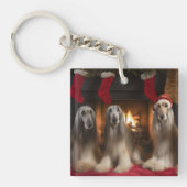 Afghan Hound bij de open haard Kerstmis Sleutelhanger (Voorkant)