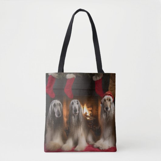 Afghan Hound bij de open haard Kerstmis Tote Bag (Voorkant)