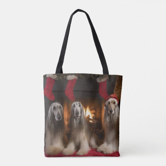 Afghan Hound bij de open haard Kerstmis Tote Bag (Achterkant)