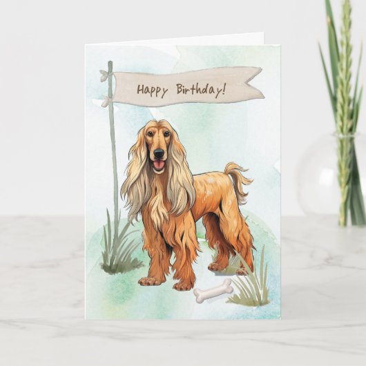 Afghan Hound Breed Dog Under Birthday Sign Kaart (Voorkant)