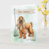 Afghan Hound Breed Dog Under Birthday Sign Kaart (Gele Bloem)