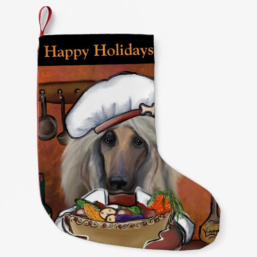 Afghan Hound Chef Kleine Kerstsok (Voorkant)