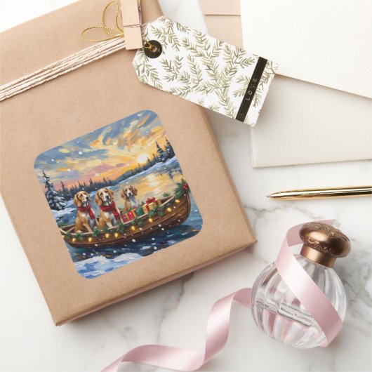 Afghan Hound Christmas Boat Holiday Vierkante Sticker (Geschenken)