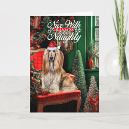 Afghan Hound Christmas Dog Naughty or Nice Feestdagen Kaart