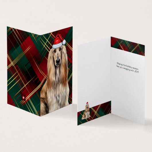 Afghan Hound Christmas Dog with Holiday Plaid Kaart (Binnen en buitenkant)