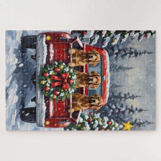 Afghan Hound Christmas Red Truck Holiday Legpuzzel (Horizontaal)