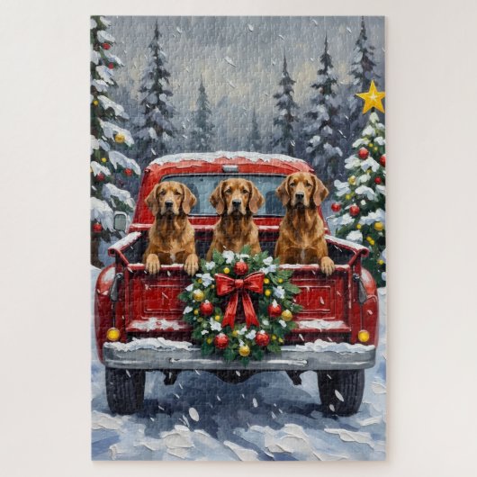 Afghan Hound Christmas Red Truck Holiday Legpuzzel (Verticaal)