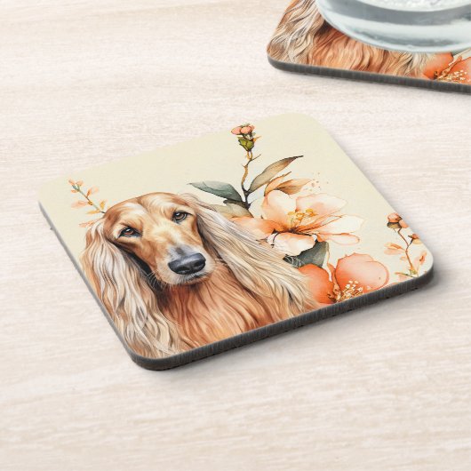 Afghan Hound Dog and Peach Lilies Bier Onderzetter (Linkerzijde)
