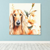 Afghan Hound Dog and Peach Lilies Canvas Afdruk (Insitu (Houten vloer))
