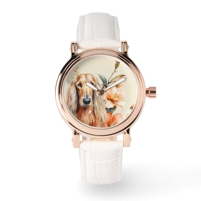 Afghan Hound Dog and Peach Lilies Horloge (Voorkant)
