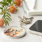 Afghan Hound Dog and Peach Lilies Sleutelhanger (Zijkant)