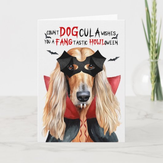 Afghan Hound Dog Funny Count DOGcula Halloween Feestdagen Kaart (Voorkant)