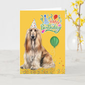 Afghan Hound Dog in a Party Hat on Yellow Birthday Kaart (Gele Bloem)