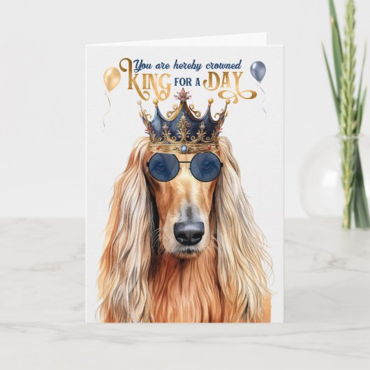 Afghan Hound Dog King voor Dag Grappige Verjaardag Kaart (Voorkant)