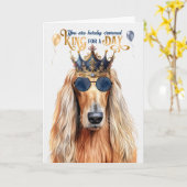 Afghan Hound Dog King voor Dag Grappige Verjaardag Kaart (Gele Bloem)