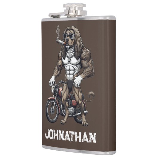 Afghan Hound Dog, muscular, tattooed, bodybuilder Heupfles (Links)