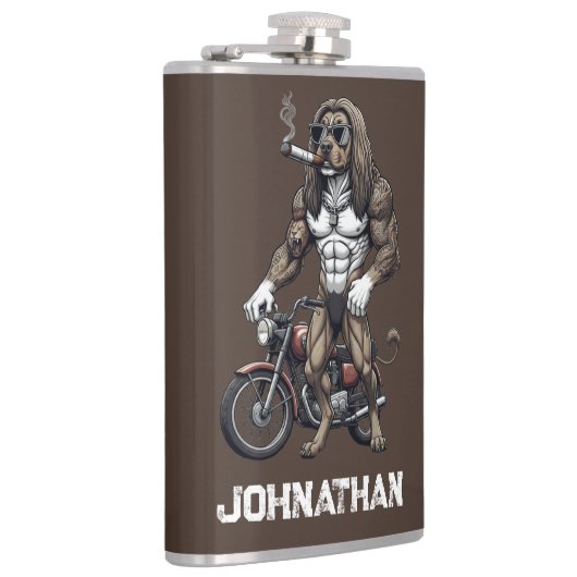 Afghan Hound Dog, muscular, tattooed, bodybuilder  Heupfles (Rechts)