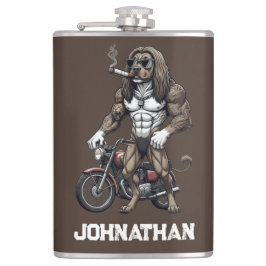 Afghan Hound Dog, muscular, tattooed, bodybuilder  Heupfles