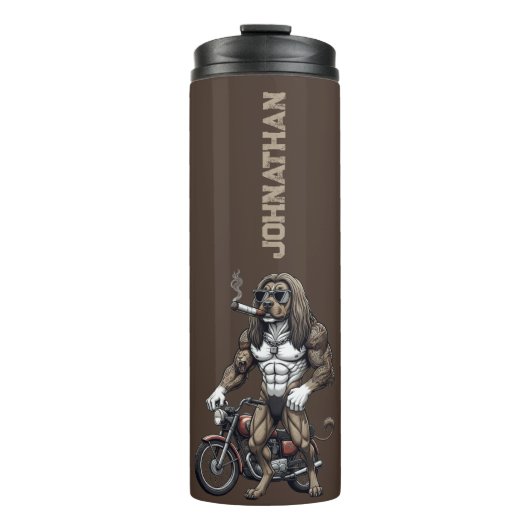 Afghan Hound Dog, muscular, tattooed, bodybuilder Thermosbeker (Voorkant)