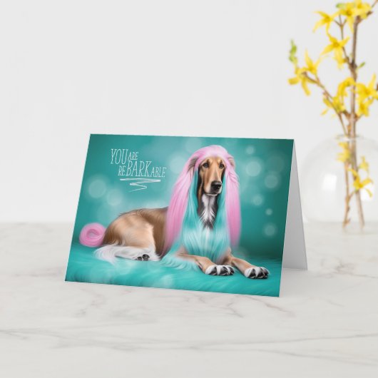 Afghan Hound Dog reBARKable Gefeliciteerd Kaart (Gele Bloem)