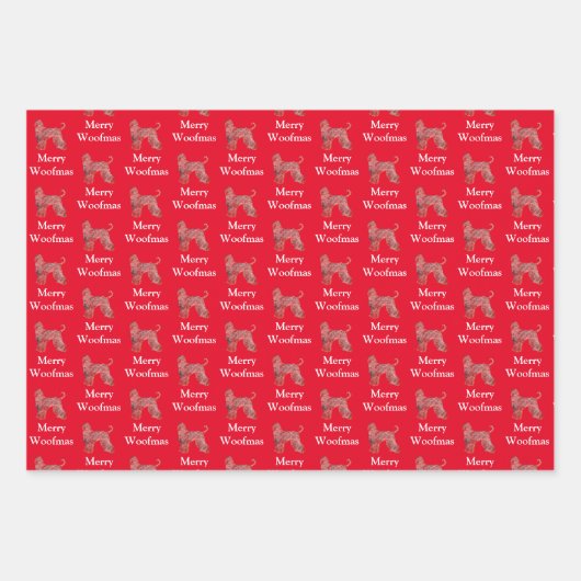 Afghan Hound Dog Silhouet Rood Merry Woofmas Inpakpapier Vel (Voorkant)