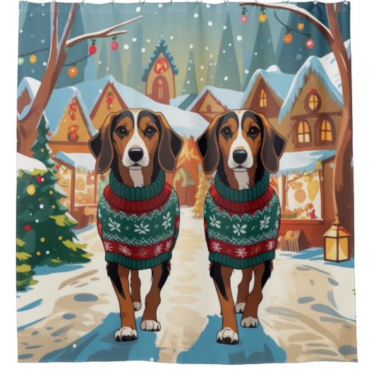 Afghan Hound Dogs Christmas Snow Holiday Douchegordijn (Voorkant)