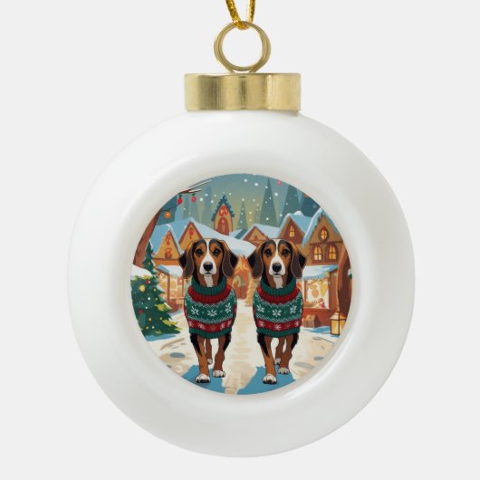 Afghan Hound Dogs Christmas Snow Holiday Keramische Bal Ornament (Voorkant)