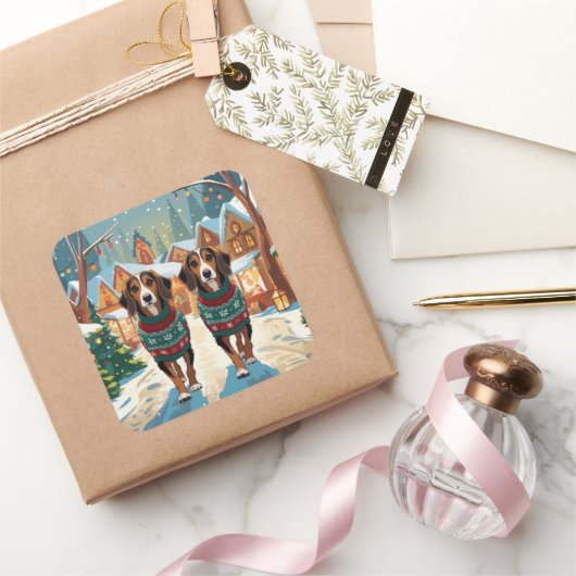 Afghan Hound Dogs Christmas Snow Holiday Vierkante Sticker (Geschenken)